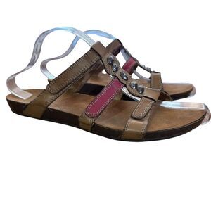 Clarks Bendables Womens Strappy Brown Red Slides Open Toe Sandals Flats Shoes 10